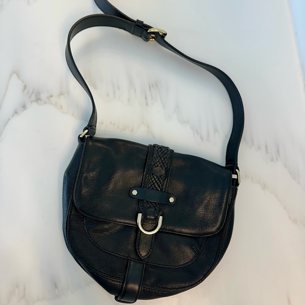 Cole Haan Black Leather Crossbody Bag with Woven Detail